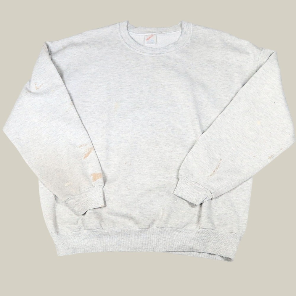 Vintage Jerzees Sweatshirt Men XL Gray Distressed Made in USA Crewneck Pullover